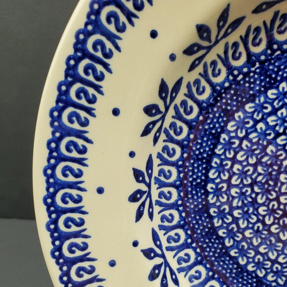 Polish Pottery Blue Lace Rim Soup Bowl Manufaktura Blue Lace Rimmed Pasta Bowl - Picture 2 of 7